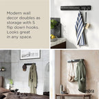 Umbra Flip Wall-Mounted Coat Rack with 5 Hooks – Modern, Space-Saving Storage for Hats, Jackets, Bags, Entryway, Mudroom, Closet, Bathroom, Bedroom – Black