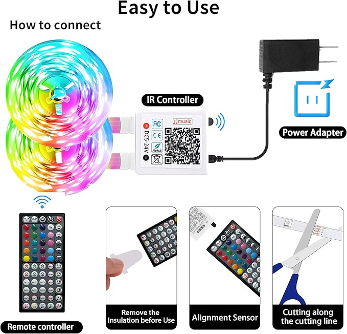Led Lights for Bedroom 300FT (2 Rolls of 150FT), RGB Led Strip Lights with Music Sync Color Changing, Remote & App Controll Led Lights for Room and Party, Super Long LEDs for Bedroom Ambiant