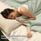 PHF 100% Cotton Waffle Weave Blanket Queen Size for Bed,Snag Proof Lightweight Breathable Moisture-Wicking Throw for Couch,Great for Layering in Cold Weather,Machine Washable, Home Decor-Sage Green