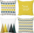 Ambesonne Modern Throw Pillow Cushion Case Pack of 4, Geometric Style Pattern of Triangles Zigzags Love Home Phrase Print, Modern Accent Double-Sided Digital Printing, 24", Yellow Slate Blue and Tan