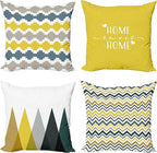 Ambesonne Modern Throw Pillow Cushion Case Pack of 4, Geometric Style Pattern of Triangles Zigzags Love Home Phrase Print, Modern Accent Double-Sided Digital Printing, 24", Yellow Slate Blue and Tan
