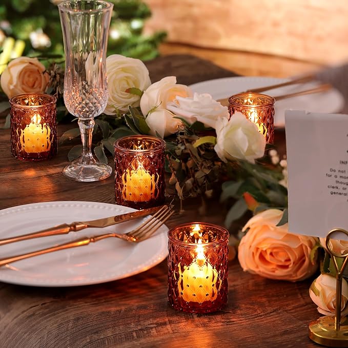 36 Pack Amber Votive Candle Holders, Glass Tea Lights Candle Holder for Boho Wedding Decor,Amber Candle Holders for Home Decor Gift Fall Wedding Christmas, Thanksgiving Party Table