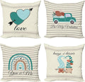 Ambesonne Romantic Throw Pillow Cushion Case Pack of 4, Love Hearts Arrow You and Me Be My Valentine Hugs Kisses Lettering, Modern Accent Double-Sided Digital Printing, 18", Teal Ivory Pale Eggshell