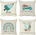 Ambesonne Romantic Throw Pillow Cushion Case Pack of 4, Love Hearts Arrow You and Me Be My Valentine Hugs Kisses Lettering, Modern Accent Double-Sided Digital Printing, 18", Teal Ivory Pale Eggshell