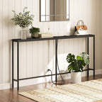 63" Console Table with Power Outlet, Narrow Sofa Industrial Entryway Behind Couch Table with USB Ports for Entryway, Hallway, Foyer, Living Room, Bedroom, Black CTHB16E01