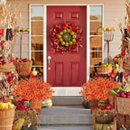 Artificial Fall Flowers Outdoor - Autumn Realistic Faux Plant , Weather-Resistant UV Protection, Perfect for Porch, patio, Garden, Window Box, and Planters Decor(Fall Orange)