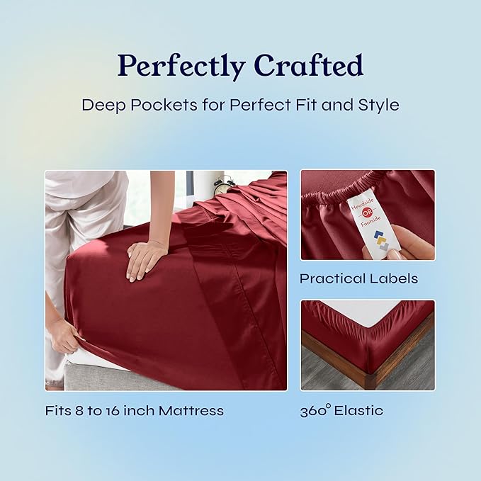 California Design Den Full Size Bed Sheets Set - Soft 400 Thread Count Sateen, Natural 100% Cotton Sheets with Deep Pockets, Breathable, Cooling and Durable Bedding Set - Bright True Red