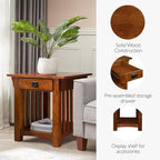 Leick Home Mission Impeccable End Table, Solid Wood Accent Table with Drawer & Shelf, Medium Oak Finish, Craftsman Style, 22 in L x 25 in D x 23 in H, 8207