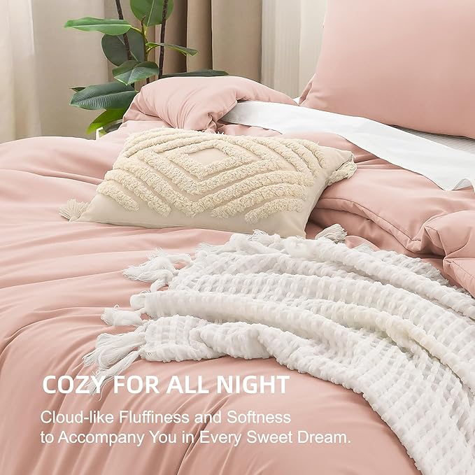 Litanika Comforters Blush Oversized Queen Size, 3 Pieces Lightweight Solid Bedding Set & Collections, All Season Fluffy Bed Set (98x98In Comforter & 2 Pillowcases)