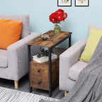 HOOBRO End Table, Narrow Chairside Table with Drawer and Open Storage Shelf, Nightstand for Small Spaces, Stable and Sturdy Construction, Wood Look Accent Furniture, Rustic Brown and Black BF548BZ01G2