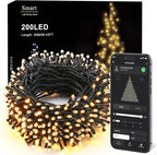 BrizLabs Smart Christmas Lights, 66FT 200 LED Warm White Christmas Fairy Lights with App/Voice Control, Multiple Modes with Playlist Function, Dimmable Light String, Music Sync Party Light Green Wire