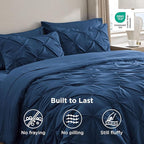 Bedsure King Size Comforter Set - Bedding Sets King 7 Pieces, Pintuck Bed in a Bag Navy Blue Bed Set with Comforter, Sheets, Pillowcases & Shams