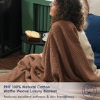 PHF Pre-Washed Cotton Waffle Weave Family Blanket,Oversized King Size 120"x 120"-Snag Proof Lightweight Breathable, 10'x 10' Huge Extra Large Big-Elegant Aesthetic Home Decoration Gift,Cappuccino