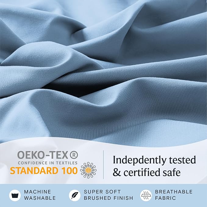 LuxClub 4 PC Full Sheet Set, Breathable Luxury Bed Sheets, Deep Pockets Wrinkle Free Cooling Bed Sheets Machine Washable Hotel Bedding Silky Soft - Sky Full