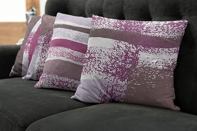 Ambesonne Grunge Throw Pillow Cushion Case Pack of 4, Abstract Design Simplistic Minimal Stripes Brushstrokes Contemporary, Modern Accent Double-Sided Digital Printing, 18", Grey Pink and Dark Mauve