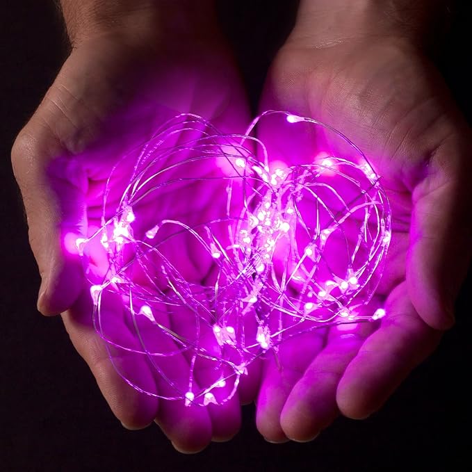 30 LEDs Pink Color String Lights Silver Wire Indoor and Outdoor 9.5 Feet Firefly Starry Fairy Lights Battery Powered for DIY, Christmas, Holidays, Party, Bedroom and Centerpieces