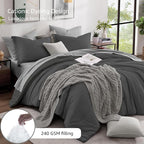 Monbix California King Comforter Set - 7 Pieces Cationic Dyeing Dark Grey Bed in a Bag Cal King Bed Sets with Comforter, Sheets, Pillowcases & Shams, Reversible Bedding Comforters Sets (108 * 92)