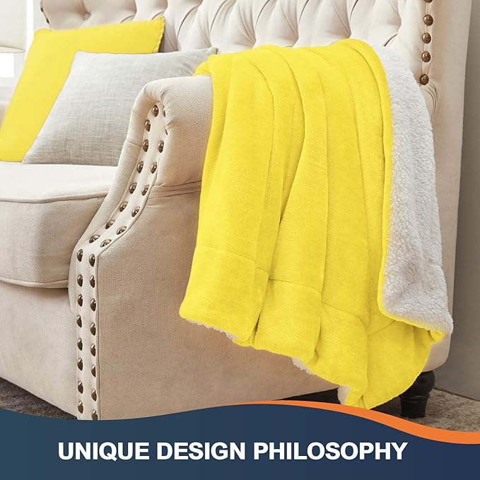 Walensee Sherpa Fleece Blanket (Twin Size 60”x80” Yellow) Plush Throw Fuzzy Super Soft Reversible Microfiber Flannel Blankets for Couch, Bed, Sofa Ultra Luxurious Warm and Cozy for All Seasons