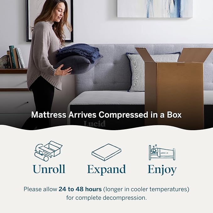 Lucid 14 Inch Memory Foam Mattress - Medium Plush Feel - Infused with Refreshing Bamboo Charcoal and Cooling Gel - Bed in a Box - Temperature Regulating - Pressure Relief - Breathable - Queen Size