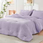 HYMOKEGE Lavender California King Comforter Set Seersucker 7 Pieces, All Season Luxury Bed in a Bag for Bedroom, Bedding Set with Comforters, Sheets, Pillowcases & Shams
