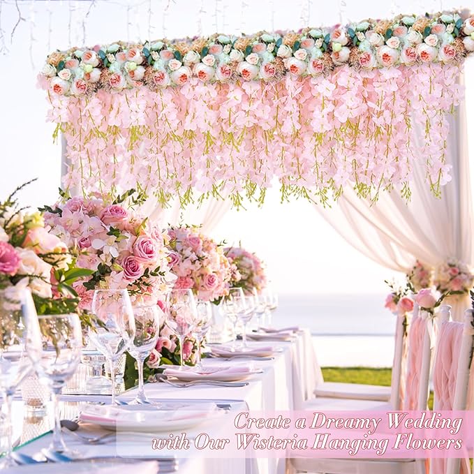 40 Pack Light Pink Wisteria Hanging Flowers, Fake Hanging Flowers for Decoration, Artificial Hanging Flowers,Vines for Bedroom,Flower Garland for Home,Party,Garden, Wall,Wedding Decoration(3.6 Ft/Pcs)