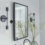 TEHOME 20x30'' Pivot Tilting Bathroom Vanty Mirror Rectangle Black Metal Framed Beveled Wall Mirror