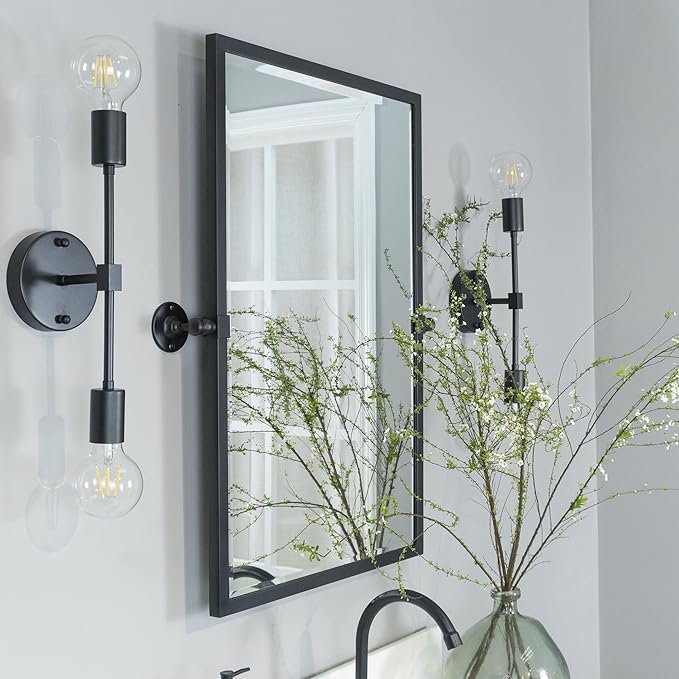 TEHOME Pivot Mirror Matte Black Bathroom Mirror Squared Edge Rectangle Tilting Beveled Vanity Mirrors for Wall, Overall 33.9 x 40 inches (Mirrror 30 x 40 inches)
