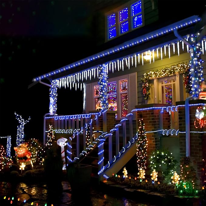 50ft LED Rope Lights Outdoor, 360 LED Connectable and Flexible Tube Lights with 8 Modes, Waterproof LED Rope Lighting for Garden Patio Bedroom Party Pool Indoor Outdoor Christmas Decor (White & Blue)