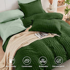 HYMOKEGE Dark Green/Sage Green Twin XL Comforter Set Seersucker 5 Pieces, All Season Luxury Bed in a Bag for Bedroom, Bedding Set with Comforter, Sheets, Pillowcase & Sham