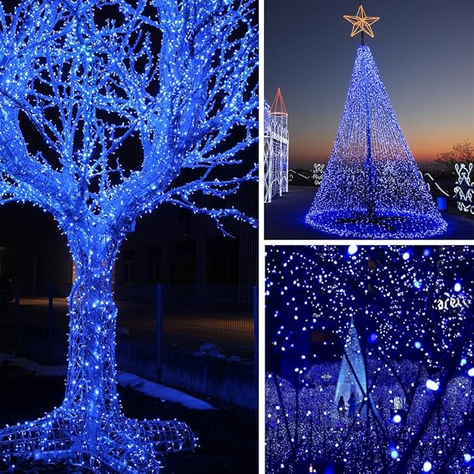66Ft 200LED Blue Christmas Lights Plug in,Connectable Christmas Tree Lights,8 Modes String Lights Indoor Outdoor for Halloween Tree Party Bedroom Garden Decor (Clear Wire)