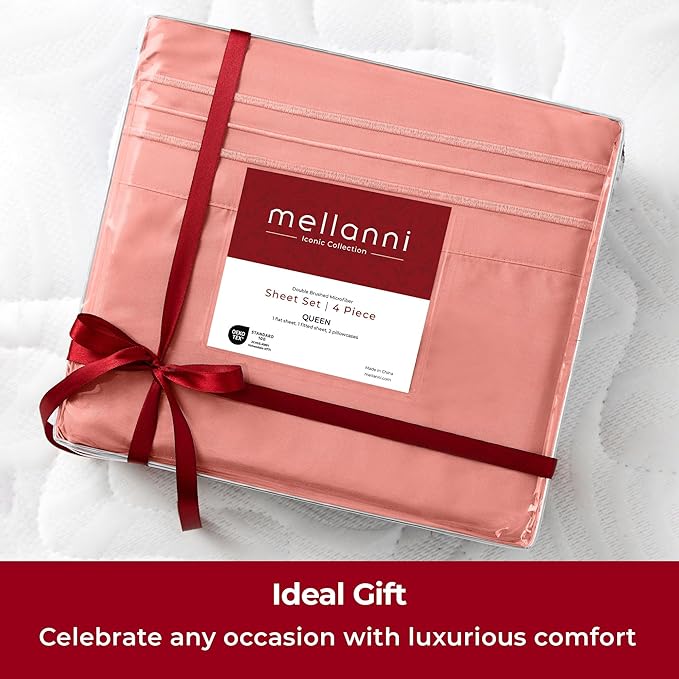 Mellanni Extra Deep King Sheets - 4 PC Iconic Collection Bedding - Hotel Luxury, Ultra Soft, Cooling Bed Sheets - Wrinkle, Fade, Stain Resistant (King, Coral)