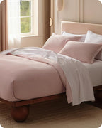 Bedsure Cotton Duvet Cover Queen - 100% Cotton Waffle Weave Pink Duvet Cover Queen Size, GentleSoft™ and Breathable Bedding Set for All Season, 3 Pieces, 90"x90"
