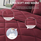 Love's cabin Queen Comforter Set Burgundy, 7 Pieces Queen Bed in a Bag, All Season Bedding Sets with 1 Comforter, 1 Flat Sheet, 1 Fitted Sheet, 2 Pillowcase and 2 Pillow Sham