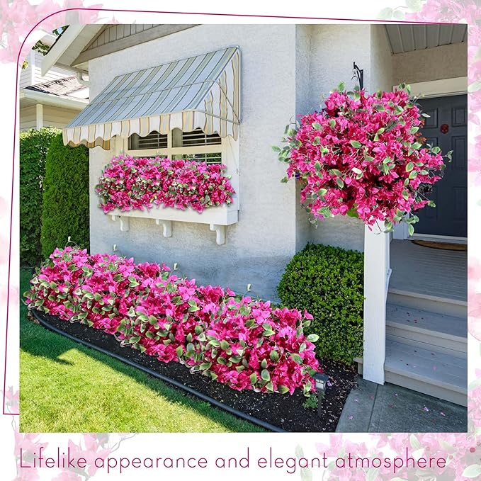 60 Pcs Artificial Faux Bougainvillea Fake Flower Silk Bougainvillea Branches UV Resistant Outdoor Indoor Decoration for Wedding Home Centerpieces Outside Decor (Rose Red)
