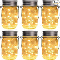 GIGALUMI Hanging Mason Jar Solar Lights, 6 Pack 30 Led Hanging Solar Lanterns Outdoor Waterproof, Hangers and Jars Included, Outdoor Decor for Balcony, Garden, Patio, Yard, Wedding