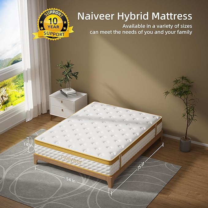 Cooling Gel Memory Foam Hybrid Mattress, 14 Inch Full Size Mattress in A Box with Pocket Springs for Back Pain & Pressure Relief, Medium Firm Feeling with CertiPUR-US Certified Foam