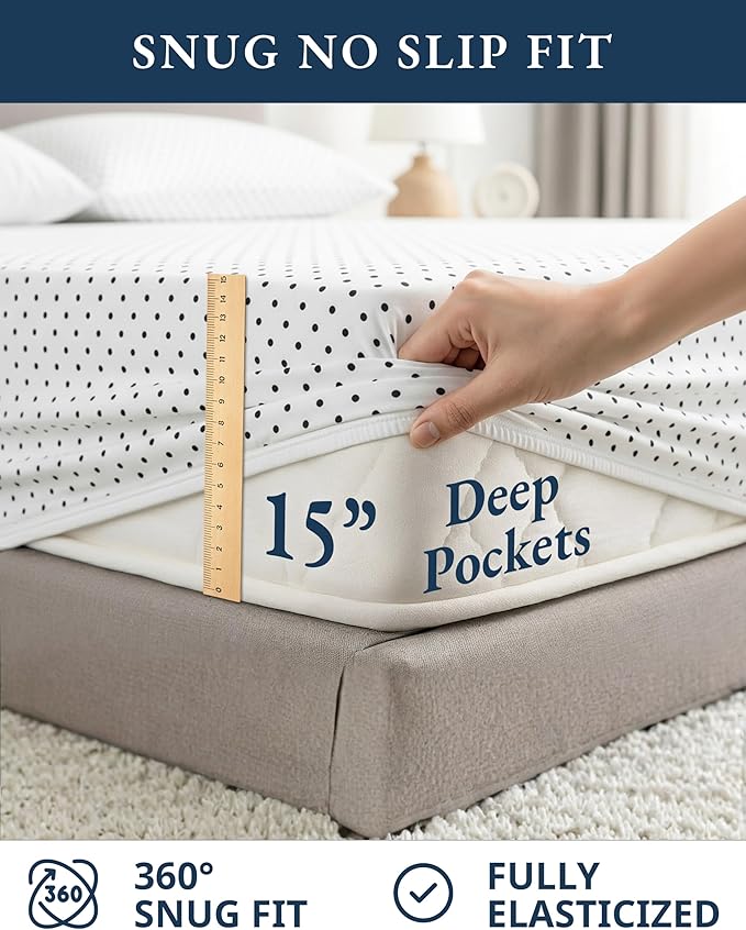 LANE LINEN 100% Organic Cotton Printed California King Sheets Set, Fully Elasticized Reinforsed Seams in Fitted Pocket, Naturally Cooling All Season Cal King Sheet Deep Pocket Bedding- Polka Dot