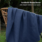 PHF 100% Cotton Waffle Weave Blanket Queen Size for Bed,Snag Proof Lightweight Breathable Throw for Couch,Great for Layering in Cold Weather,Machine Washable, Home Decor Gift-Navy Blue/Bright Blue