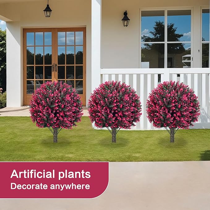 Artificial Rose Boxwood Spherical Tree, UV-Resistant Faux Shrub, Set of 2 Outdoor Artificial Plants, Suitable for Gardens, Porches and Outdoor Planters [24 inches]