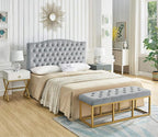 24KF Upholstered Tufted Button Velvet Headboard,Comfortable Fashional Headboard Queen/Full Size, Gray