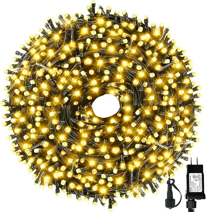328FT 1000LEDs Christmas Lights Outdoor Indoor 8 Modes for Christmas Tree Party Decoration, 100% UL Listed (Warm White)