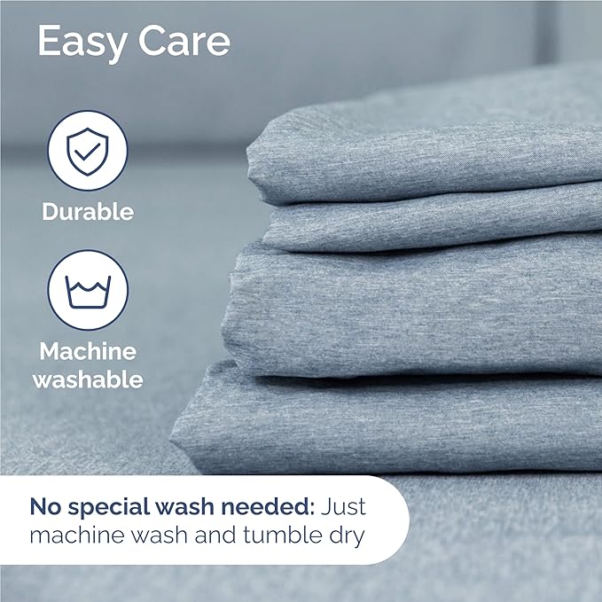 Full Size 4 Piece Sheet Set - Comfy Breathable & Cooling Bed Sheets Set - Hotel Luxury Bedding for Women, Men, Kids, Teens, Boys & Girls - Deep Pockets, Soft & Wrinkle Free - Blue (Heathered Sheets)