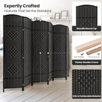 6 Panel Room Divider,6Ft Folding Privacy Screen,Tall - Extra Wide Foldable Panel Partition Wall Divider with Diamond Double-Weaved Hand-Woven Design Room Screen Divider