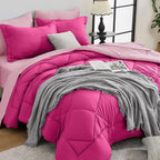 HEVUMYI Hot Pink & Baby Pink Twin-XL Comforter Set - 5-Piece All Season Bed in a Bag Twin-XL, Ultra Soft Bedding Set with Comforter, Flat Sheet, Fitted Sheet, Pillowcases, Pillow Shams