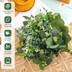 250 Pcs Artificial Eucalyptus Leaves Stem Bulk Fake Greenery Faux UV Resistant Sprays Silver Dollar Eucalyptus for DIY Wedding Bouquet Vase Floral Arrangement Decor (Green,15 Kinds)