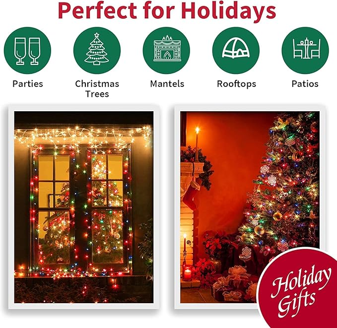 LAMPHOME Super-Bright Extendable Multi Christmas Lights Decoration 100Lights 19.6ft UL Certified Mini Bulb String Lights Set for Outdoor Christmas Tree Garden Holiday Party Patio Wedding Garland Decor