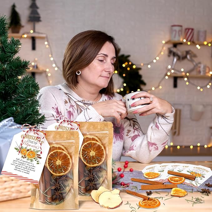 6 Pack Christmas Potpourri Simmer Pot Kit Christmas Stovetop Potpourri with Apple, Orange, Cinnamon and Illicium Verum Air Freshener Sachet for Xmas Home Fragrance Housewarming Hostess Gifts