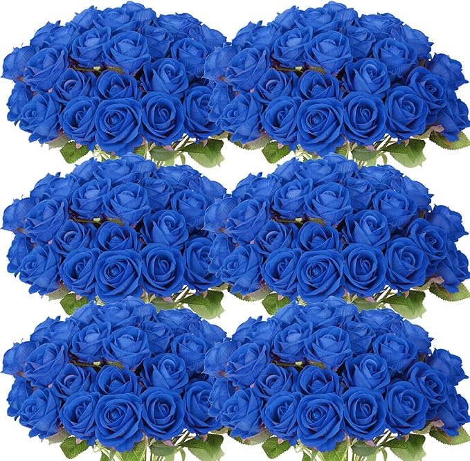52 PCS Blue Artificial Roses Bulk, Fake Artificial Flowers Bridal Bouquet Silk Faux Rose with Stems for Wedding Flowers Decoration, Valentine's Day, Bridal Bouquet, Anniversary, Home Decor (52PCS)
