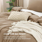 Litanika Taupe Comforter Set Queen Size, 3 Pieces Solid Bedding Comforter Set, All Season Fluffy Bed Set (90x90In Comforter & 2 Pillowcases)