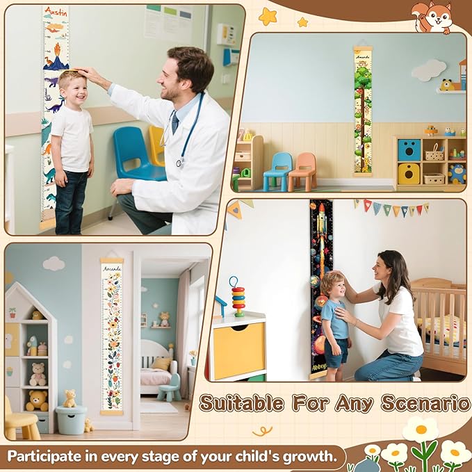 Personalized Painted Flower Insects Growth Chart for Wall Kids, Name Height Chart for Kids, for Nursery & Bedroom, Baby Shower Gift (59" x 7.8")